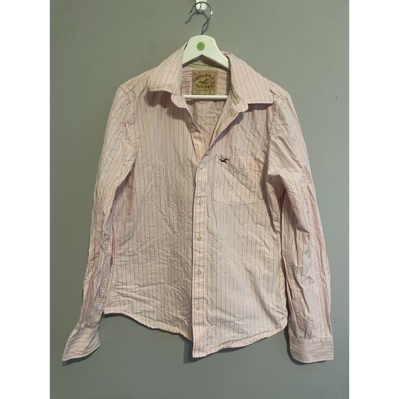 Hollister Mens Pink Pinstripe Button-Up Long Sleeve Shirt Size Large‎ Y2K - Picture 1 of 5